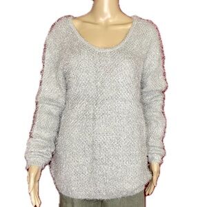 Attention Gray Eyelash Knit Pullover Sweater Tunic Size XL